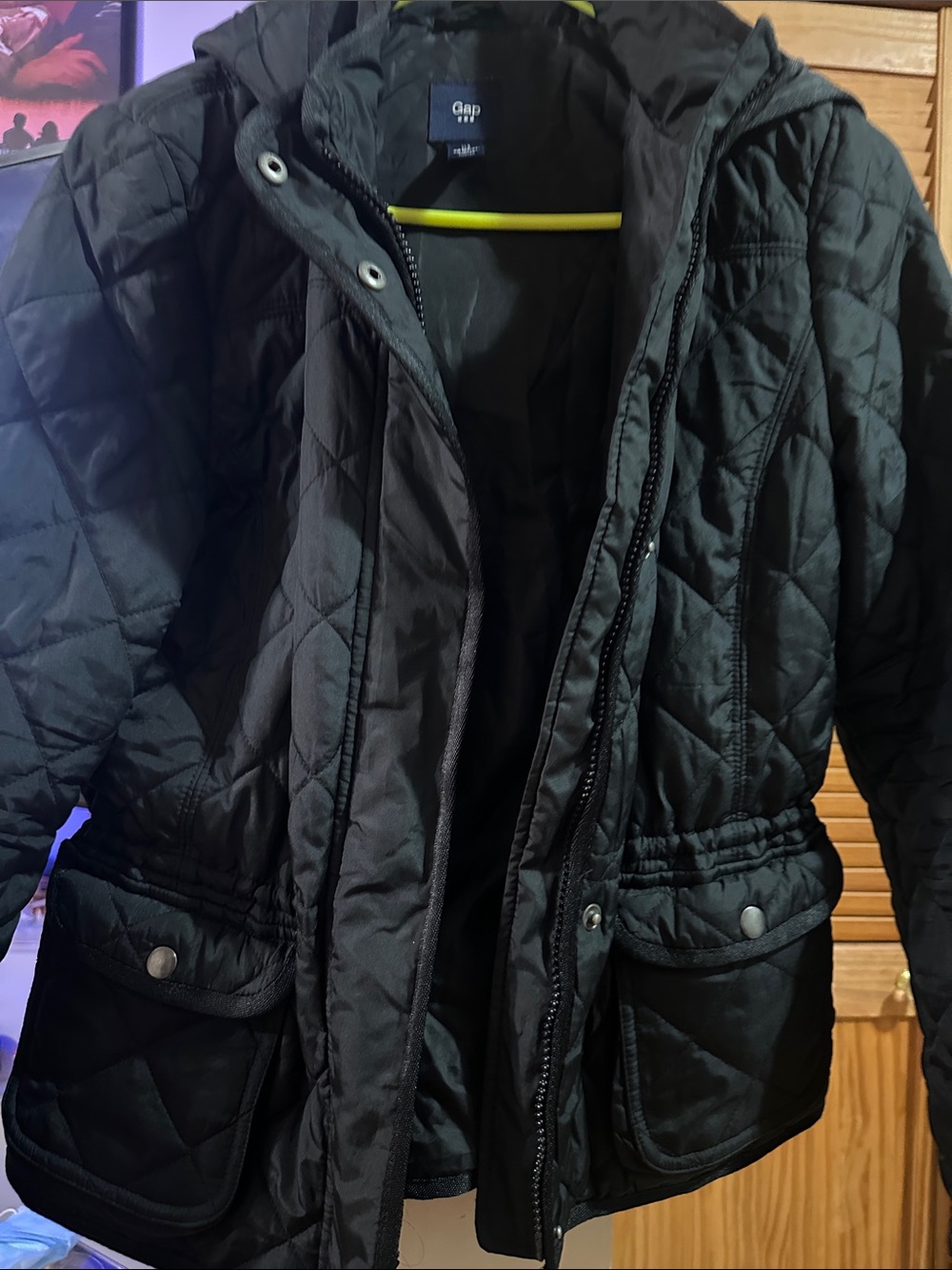 GAP Black Quilted Hooded Jacket